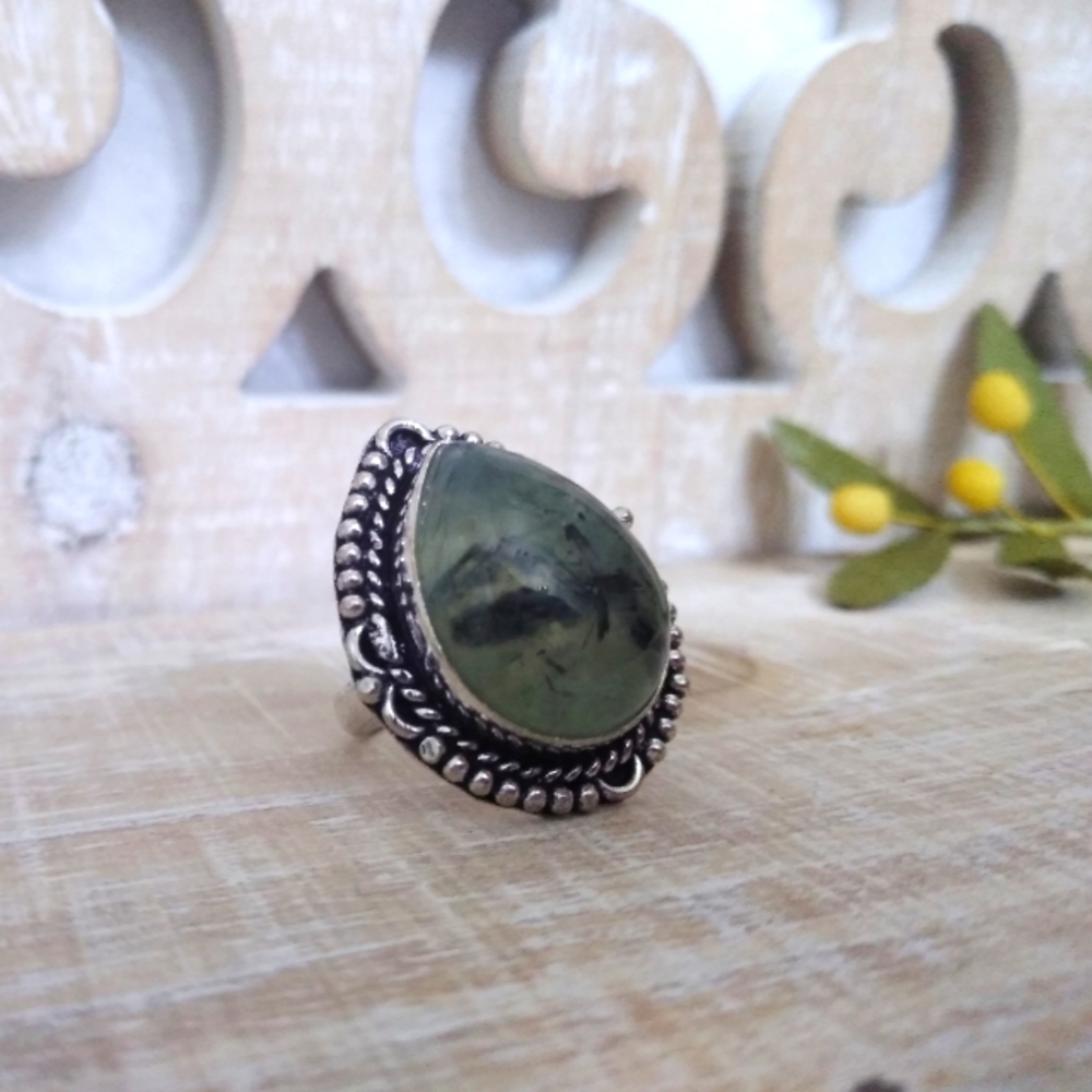 PREHNITE SILVER STONE RING NWOT - Picture 2 of 7